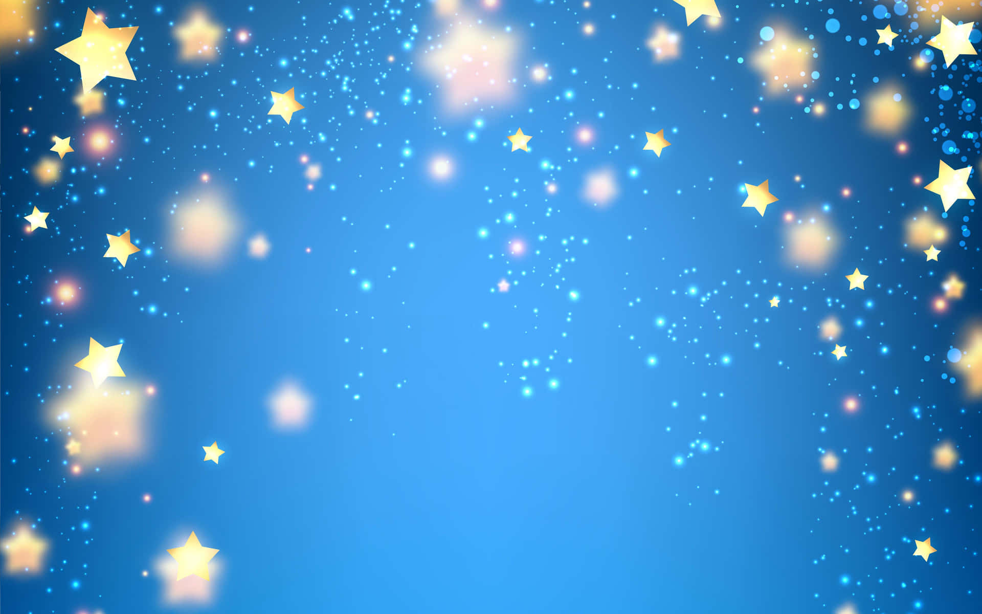 藍色天空充滿發光的金色星星和閃爍的粒子。