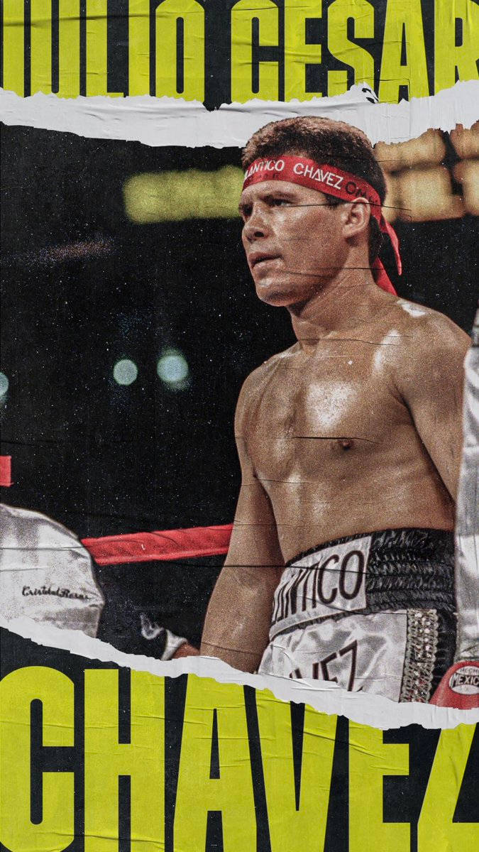 胡利奧·塞薩爾·查韋斯海報 壁紙 — 一張破舊的拳擊手 Julio Cesar Chavez 在擂台上的海報，汗水在他肌肉發達的軀幹和紅色頭帶上閃閃發光。