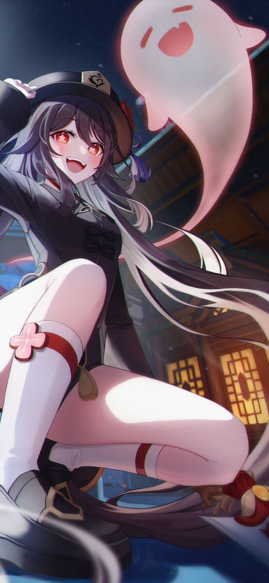 動漫女孩與幽靈同伴在星空夜空下
