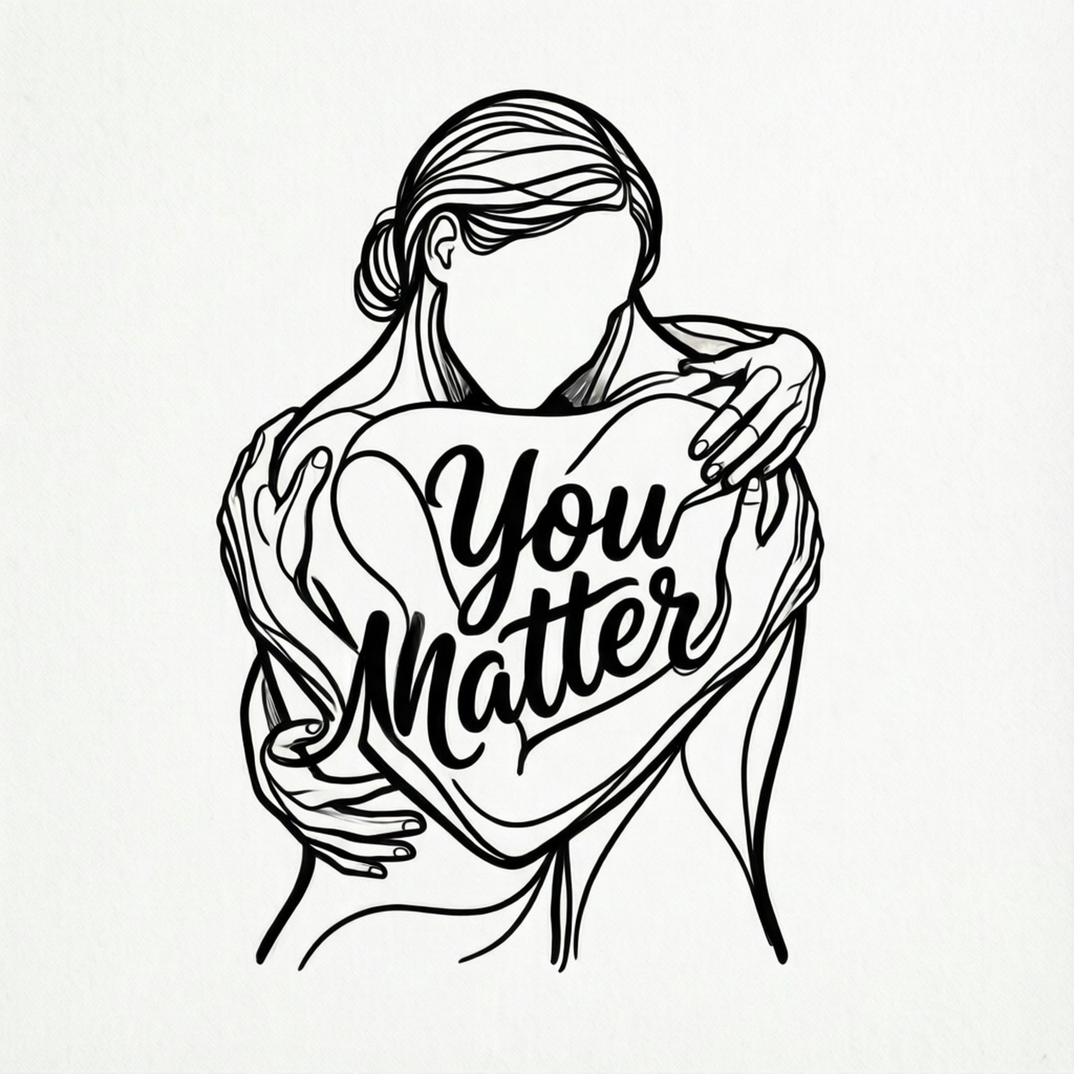 一個人擁抱自己，胸前有一個心形，上面寫著「You Matter」。
