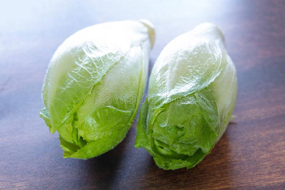 深色木質表面上的兩棵新鮮羅馬生菜。