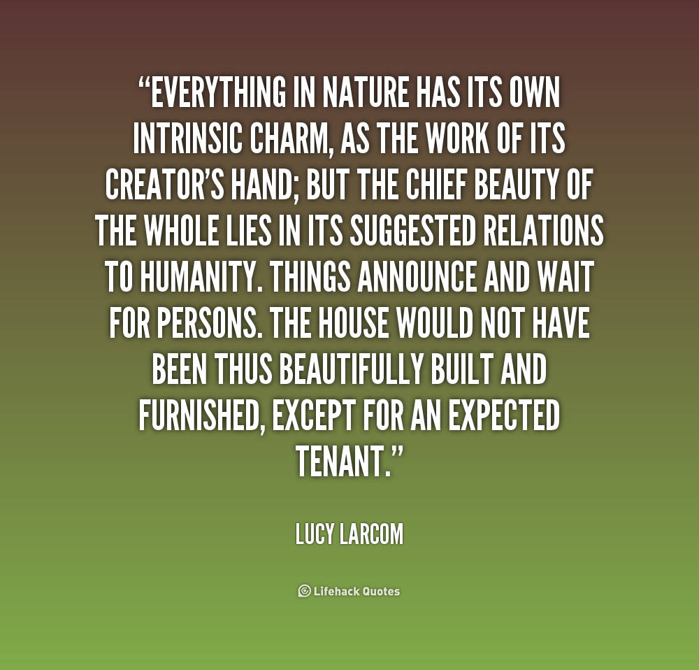 Lucy Larcom 的引言，位於綠色到棕色的漸變背景上。