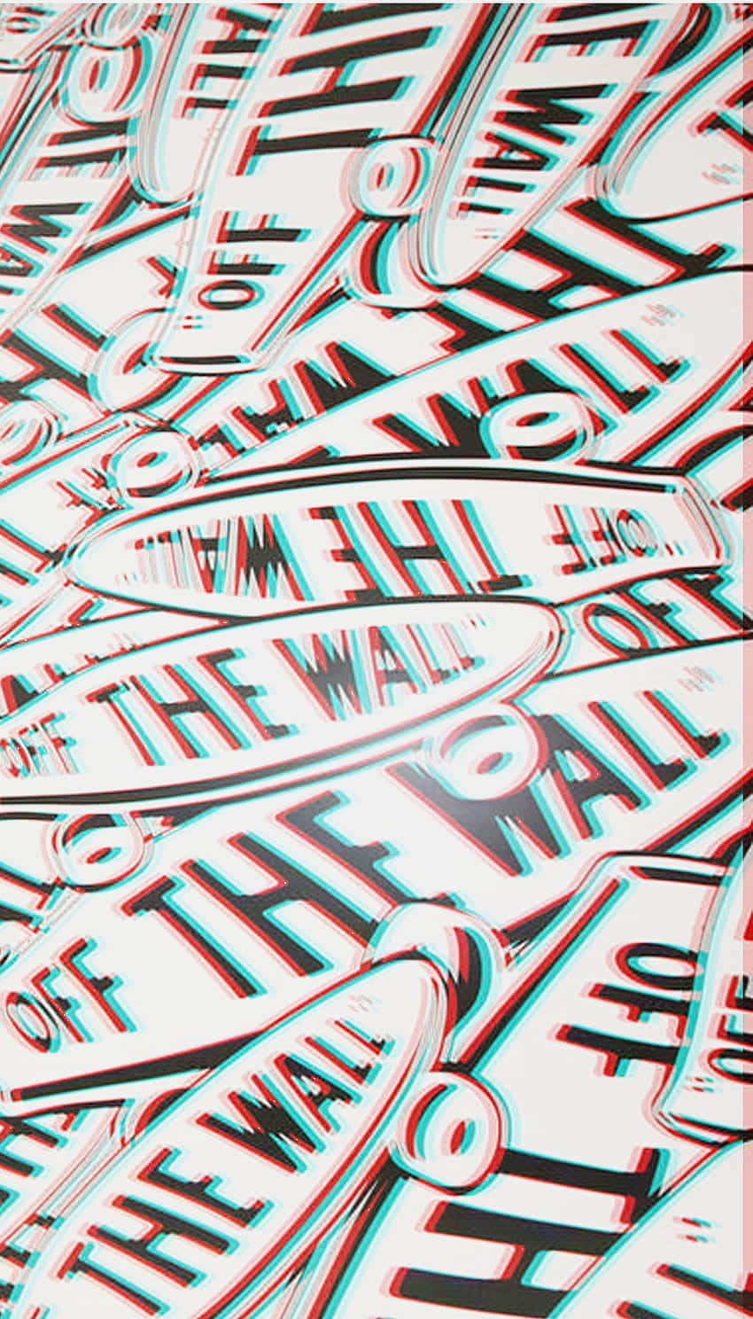 重複的3D故障文字標誌，上面寫著紅色、黑色和青色的「OFF THE WALL」。