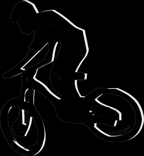 自行車騎士剪影 壁紙 — 在純黑色背景上，一個騎單車者傾斜入彎的鮮明白色線條藝術剪影。