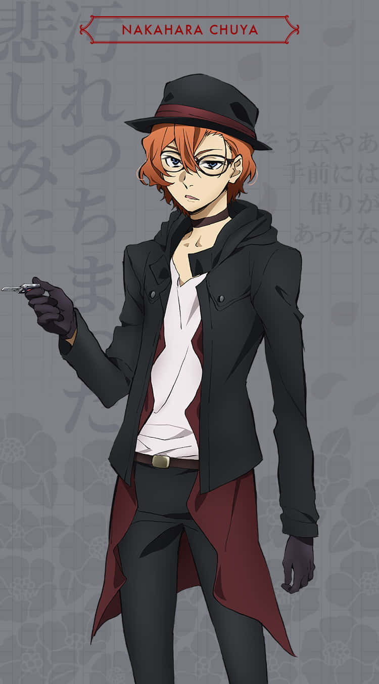 動漫角色中原中也身穿深色外套和帽子手持香煙。