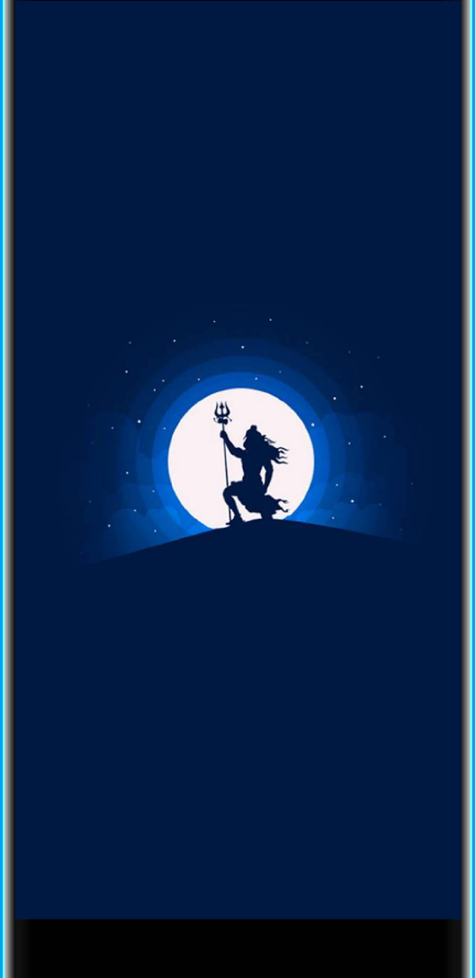 神明剪影手持三叉戟，背景為發光的月亮，夜晚的山丘上