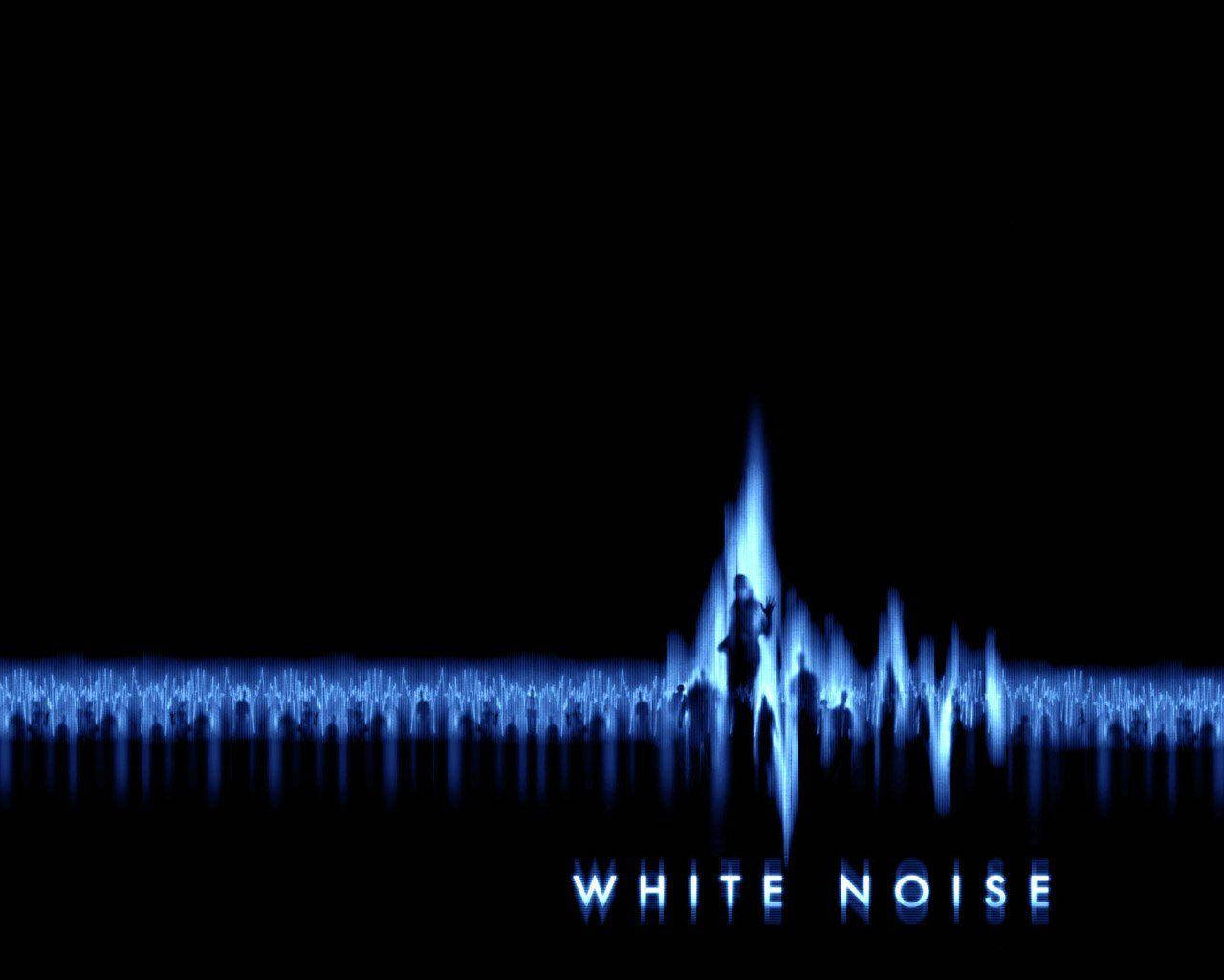 藍色音頻波形，帶有人物剪影和 white noise 文字，黑色背景。