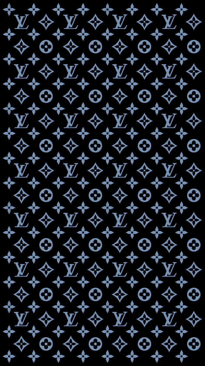 黑色背景上的藍色 Louis Vuitton 字母組合圖案。