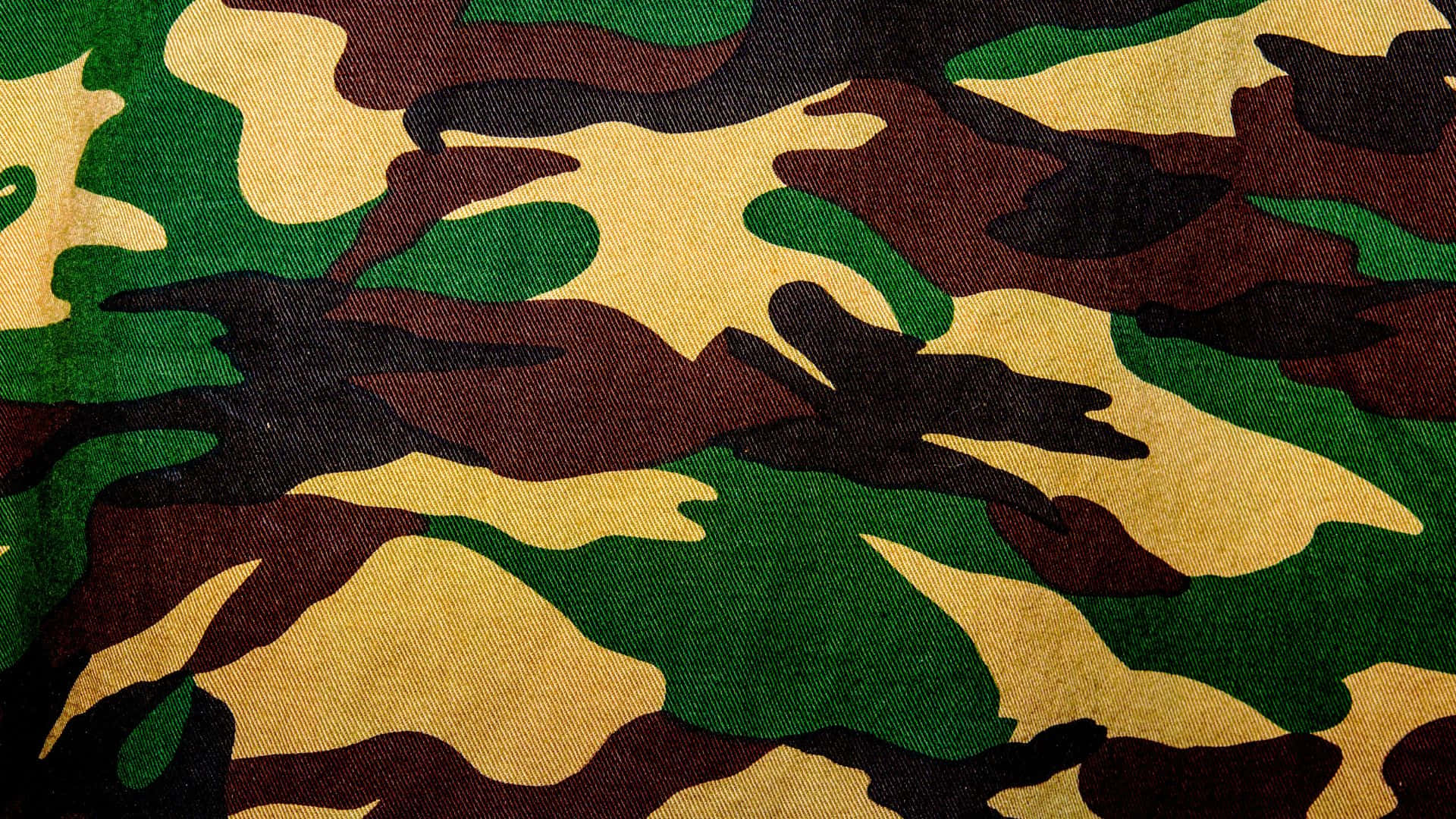 致敬軍隊 壁紙 — 帶有醒目綠色、棕色和棕褐色斑點的紋理迷彩布料的特寫。