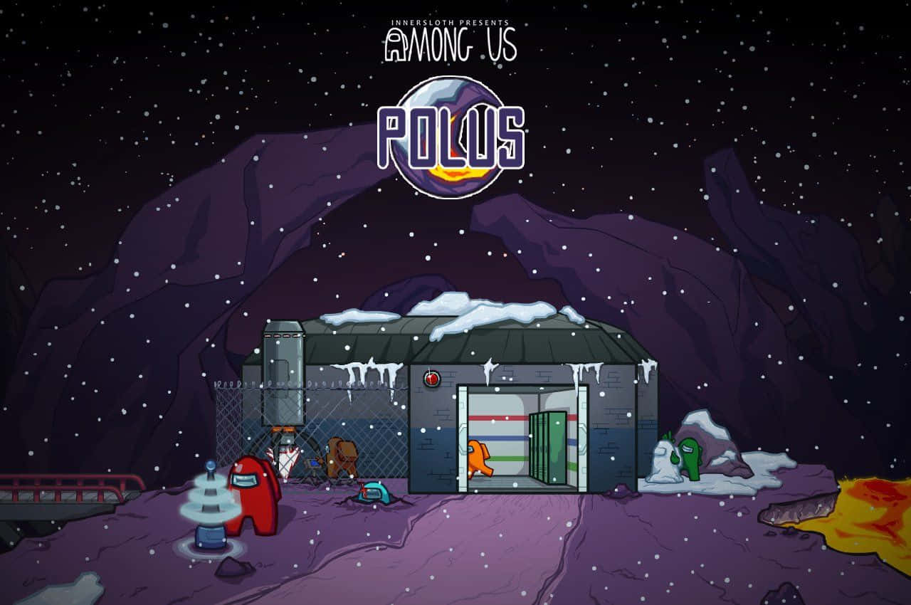 Among Us 在 Polus 的遊戲場景，有被雪覆蓋的基地和身穿色彩繽紛服裝的船員。