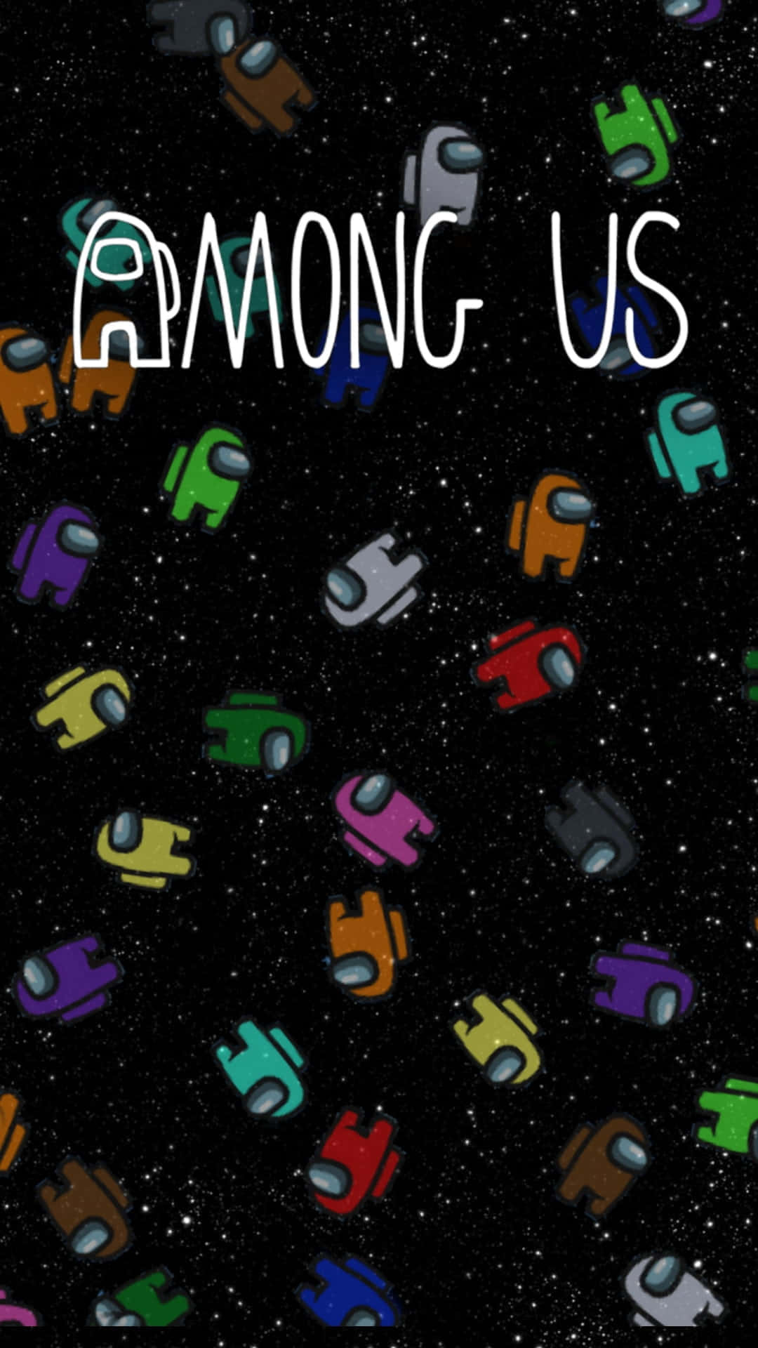 Among Us遊戲角色在太空中漂浮，帶有標題文字
