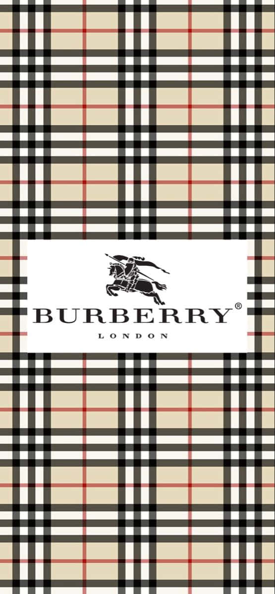 與 Burberry 共享經典時尚 壁紙 — 經典 Burberry 格紋圖案壁紙，中央為標誌性騎士標誌，底色為米色、黑色和紅色網格。