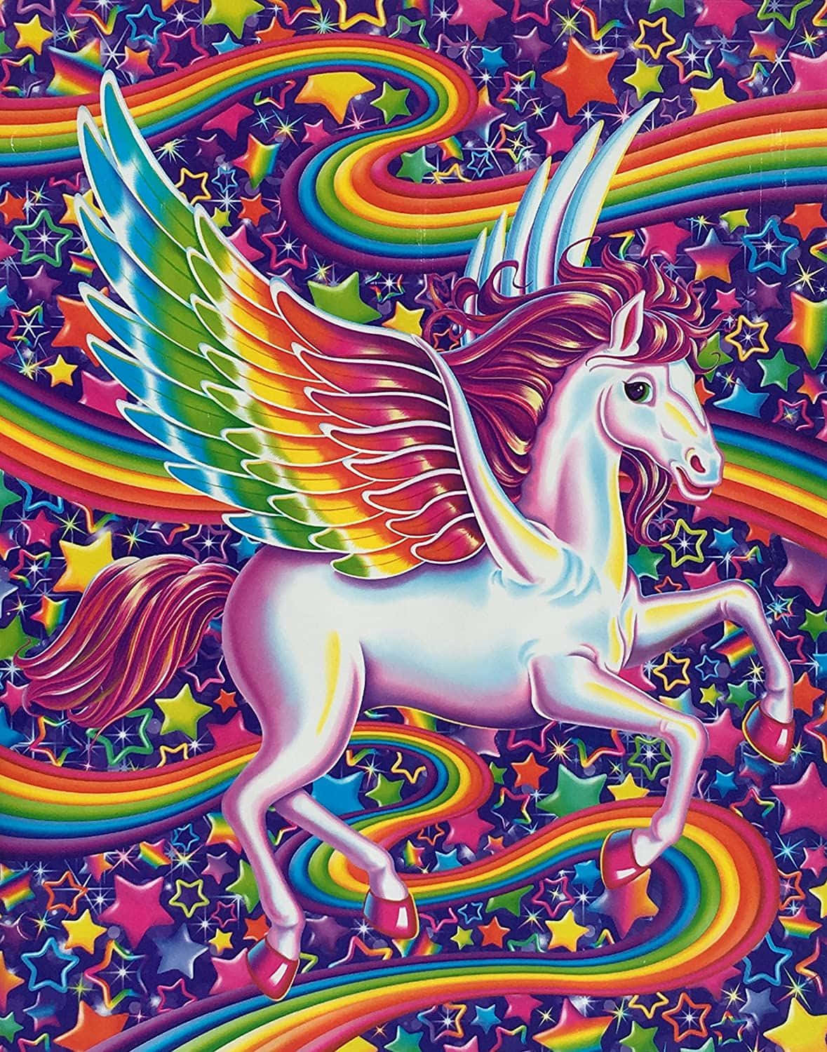 一隻彩虹翼獨角獸在星空宇宙場景中奔騰。