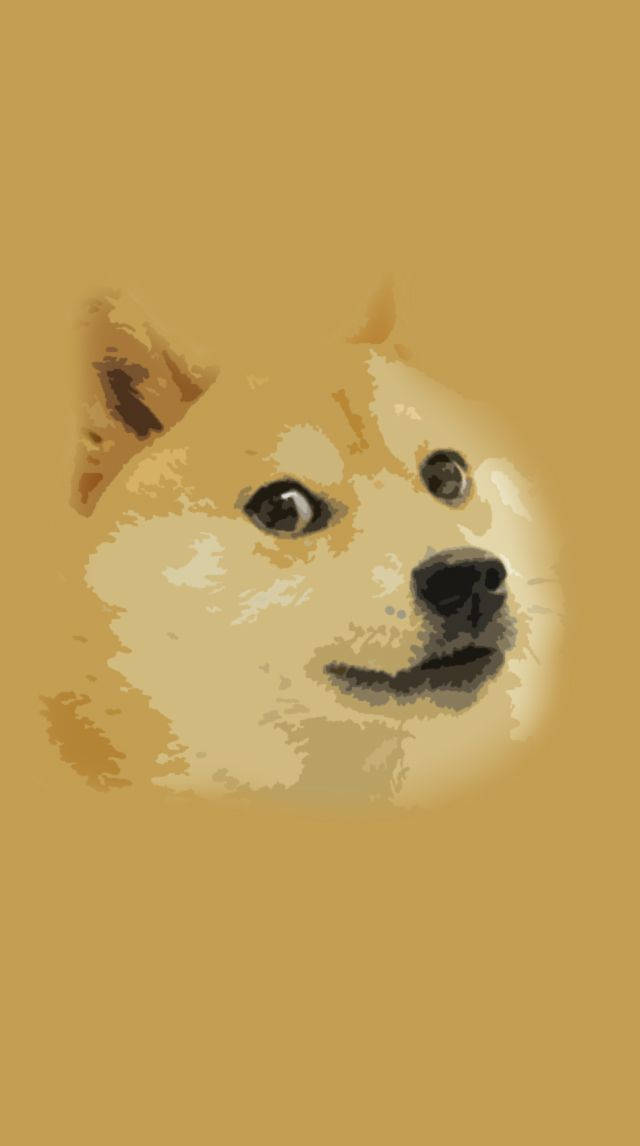 像素化柴犬狗臉，大眼睛和微妙微笑，芥末黃色背景。