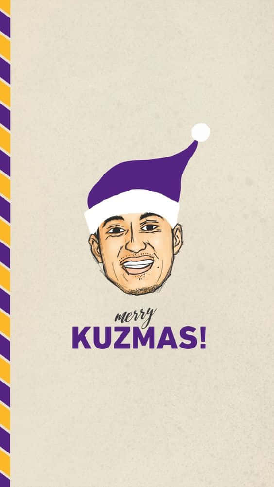 插圖中的男人戴著紫色聖誕帽，文字 merry KUZMAS