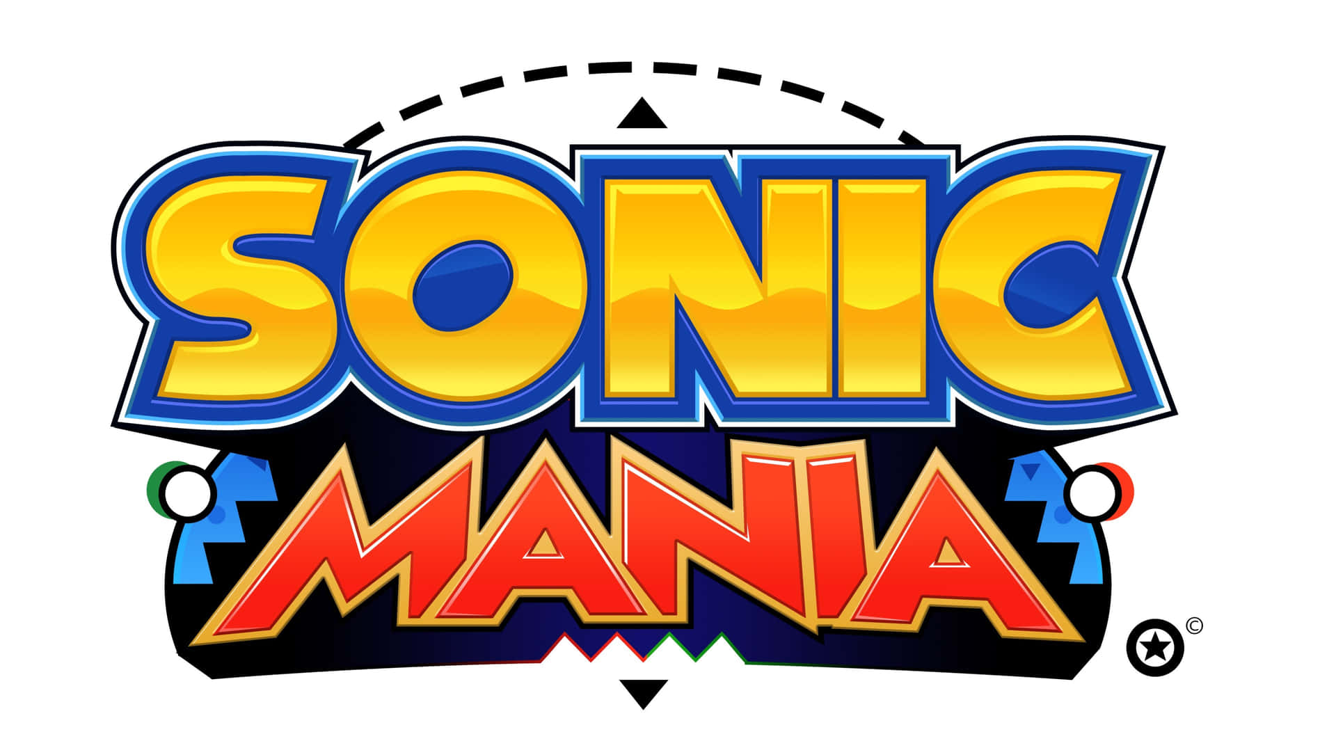 Sonic Mania 電子遊戲標誌，採用大膽彩色字體同復古設計。