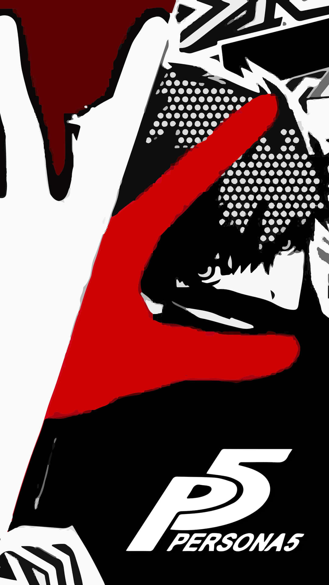 來自 Persona 5 的動漫角色，紅色手掌，黑白背景。