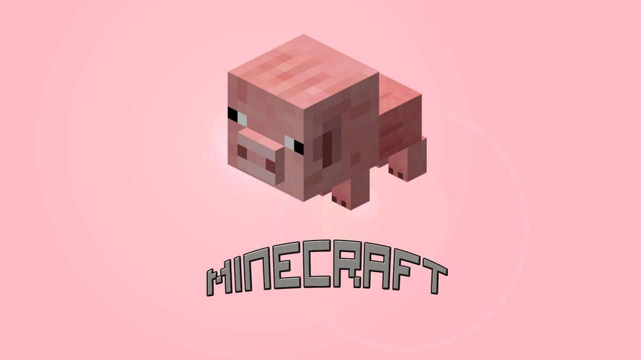 一個Minecraft豬角色，背景為粉紅色，帶有遊戲標誌。