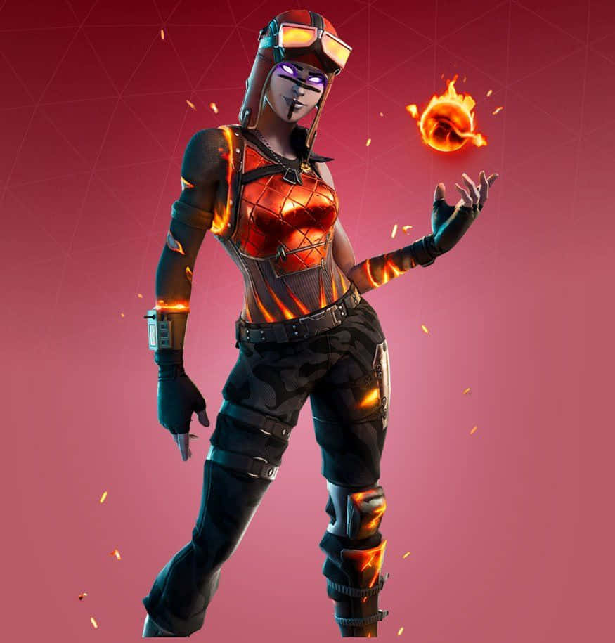 以數碼藝術風格揮舞火焰的Fortnite角色。