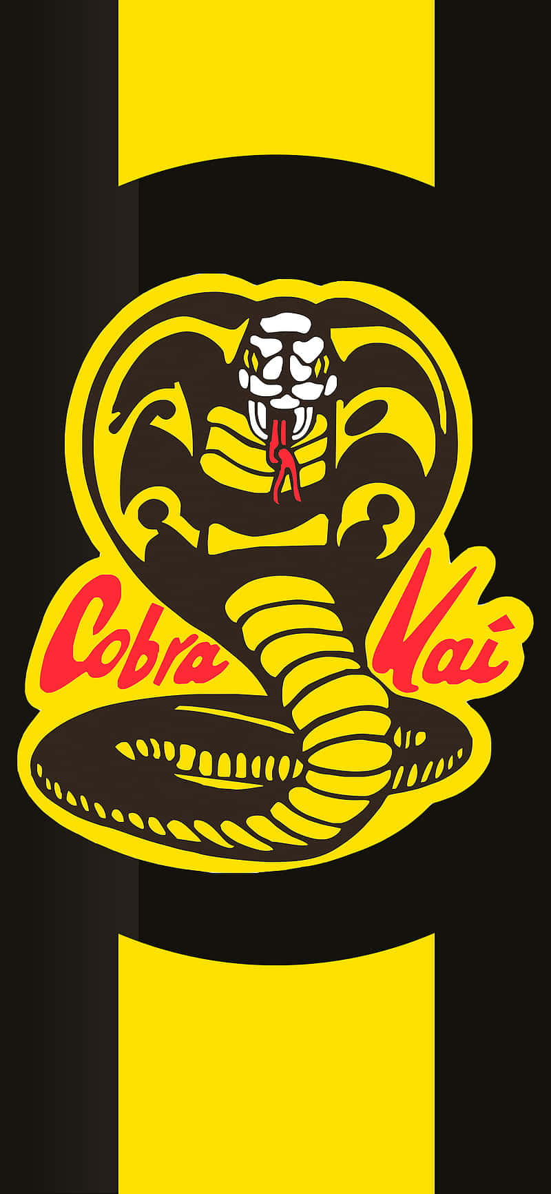Cobra Kai 標誌，帶眼鏡蛇和紅色文字，黑黃背景