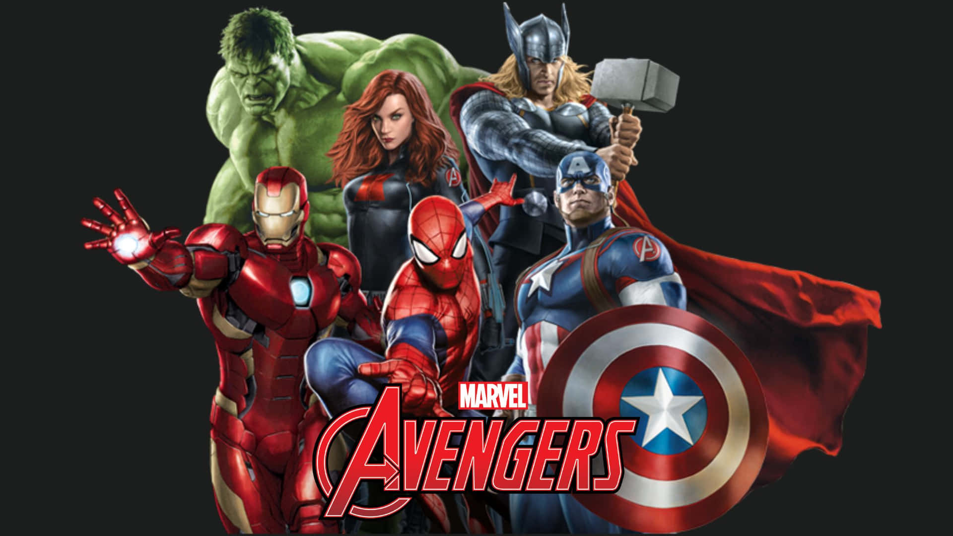 Marvel 復仇者聯盟超級英雄團隊與美國隊長的盾牌一起擺姿勢。
