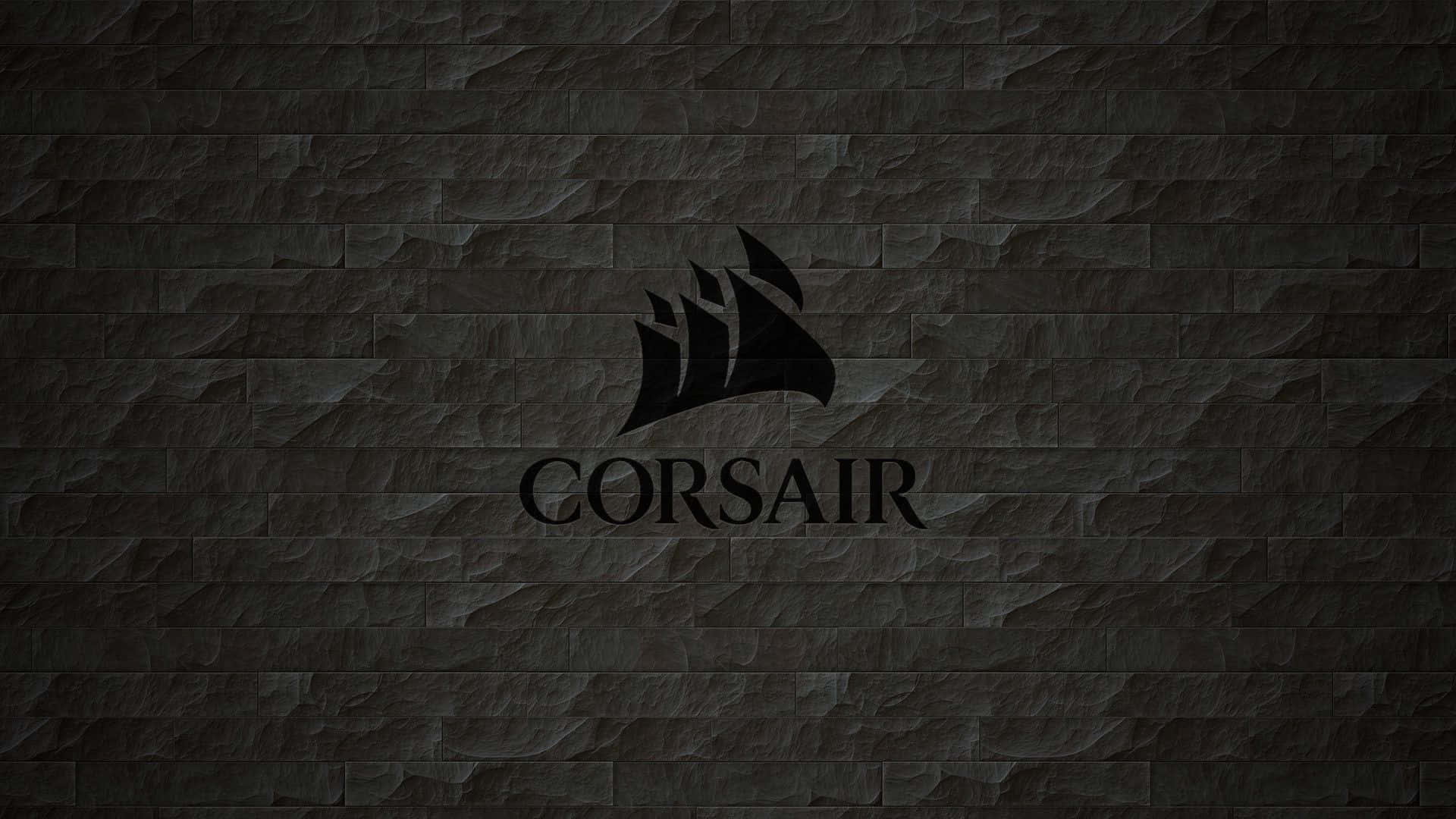 深色石磚牆背景上的 Corsair 標誌