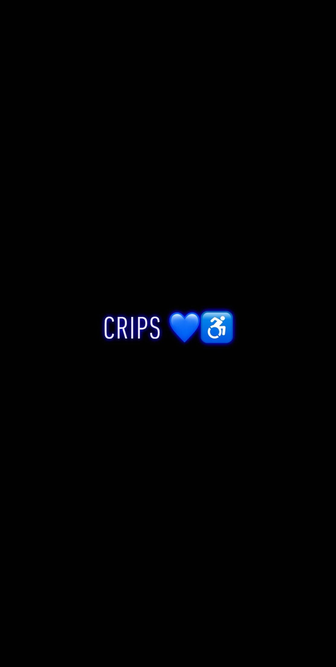 與Crips文化相關的藍色心形符號 壁紙 — 藍色發光文字和表情符號居中在純黑色背景上。