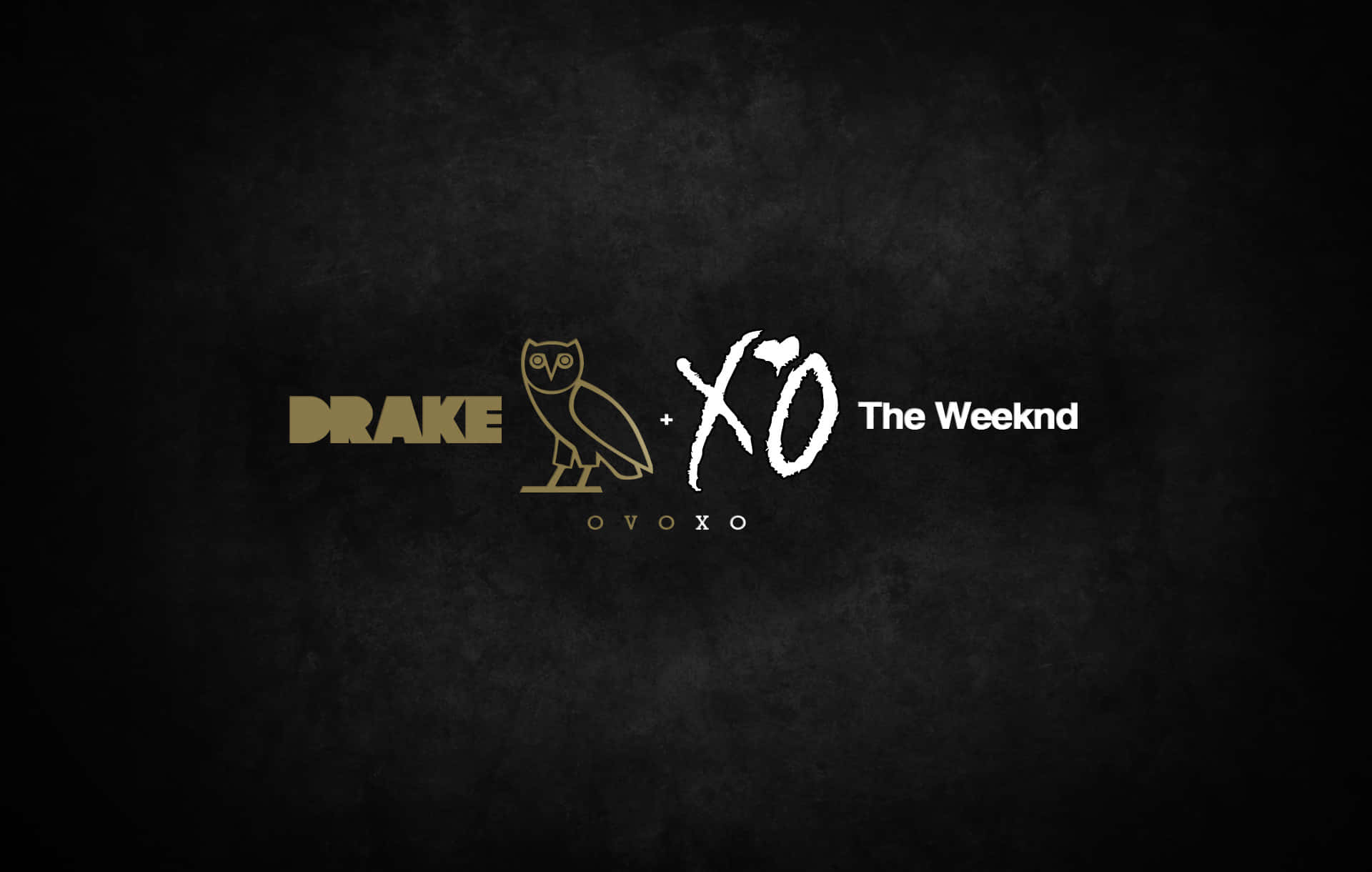 Drake OVO和The Weeknd XO標誌，帶有貓頭鷹，位於深色紋理背景上。