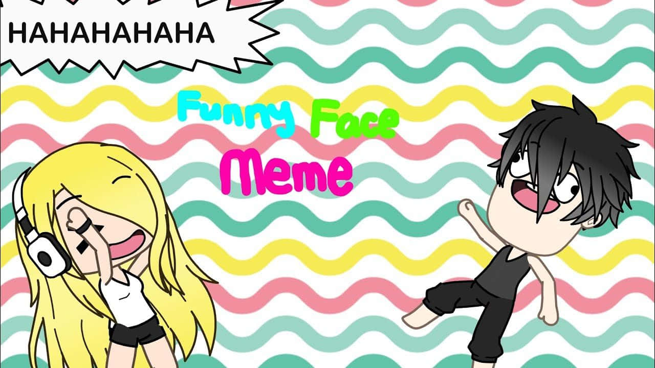 兩個卡通角色在彩虹波浪背景上笑著，帶有「Funny Face Meme」文字。