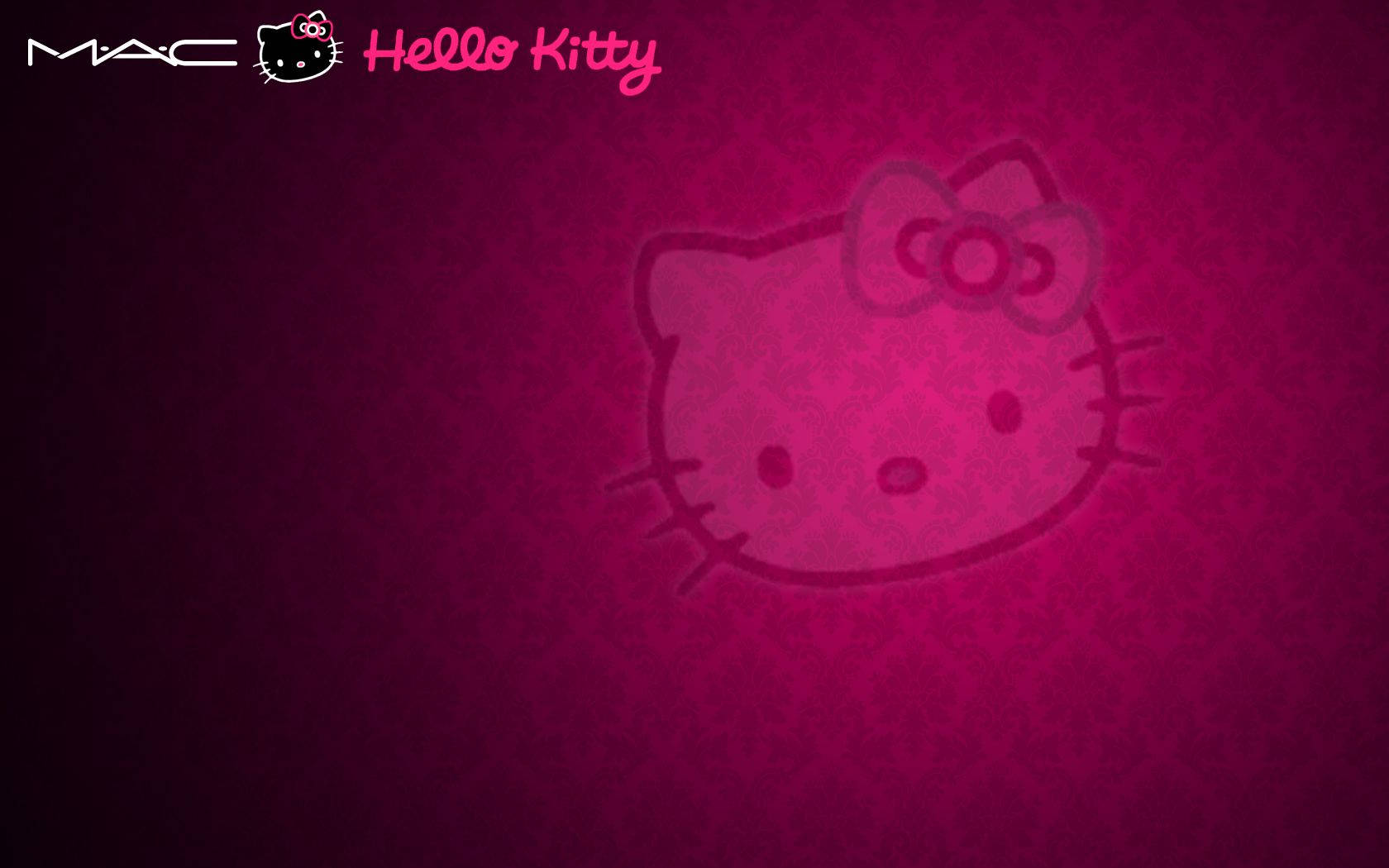 在帶有紋理的洋紅色背景上帶有模糊輪廓的Hello Kitty標誌壁紙。