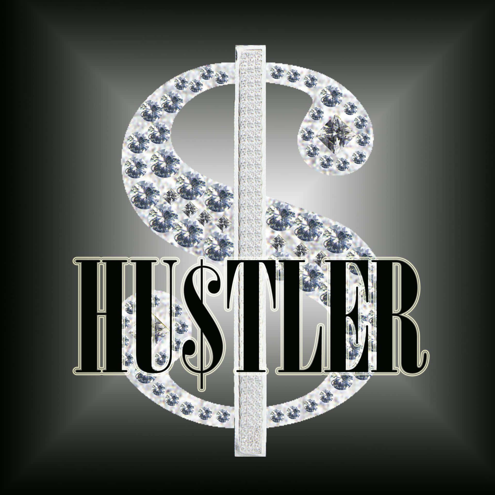 一個閃爍嘅美元符號，上面有粗體黑色字 'Hustler'。