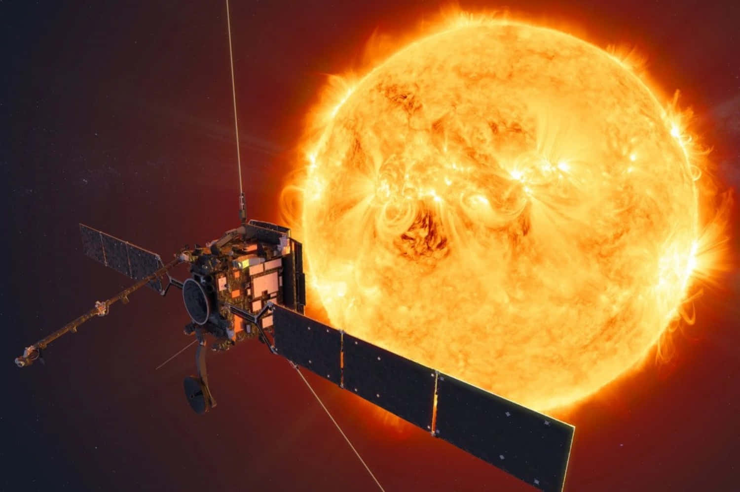 太陽觀測太空船靠近太陽，帶有太陽耀斑