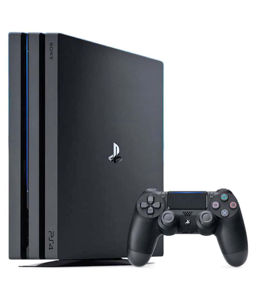 與PlayStation一起體驗全新世界 壁紙 — 黑色PlayStation 4主機和控制器在簡約工作室燈光下，以乾淨白色背景展示。
