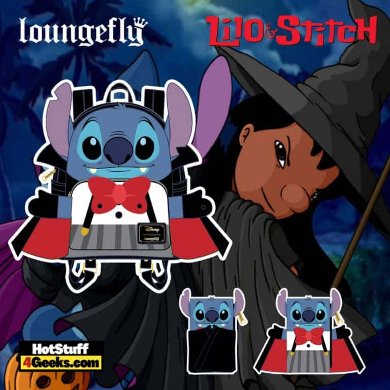 Lilo 和 Stitch 穿著萬聖節服裝，Stitch 扮成吸血鬼，Lilo 扮成女巫。