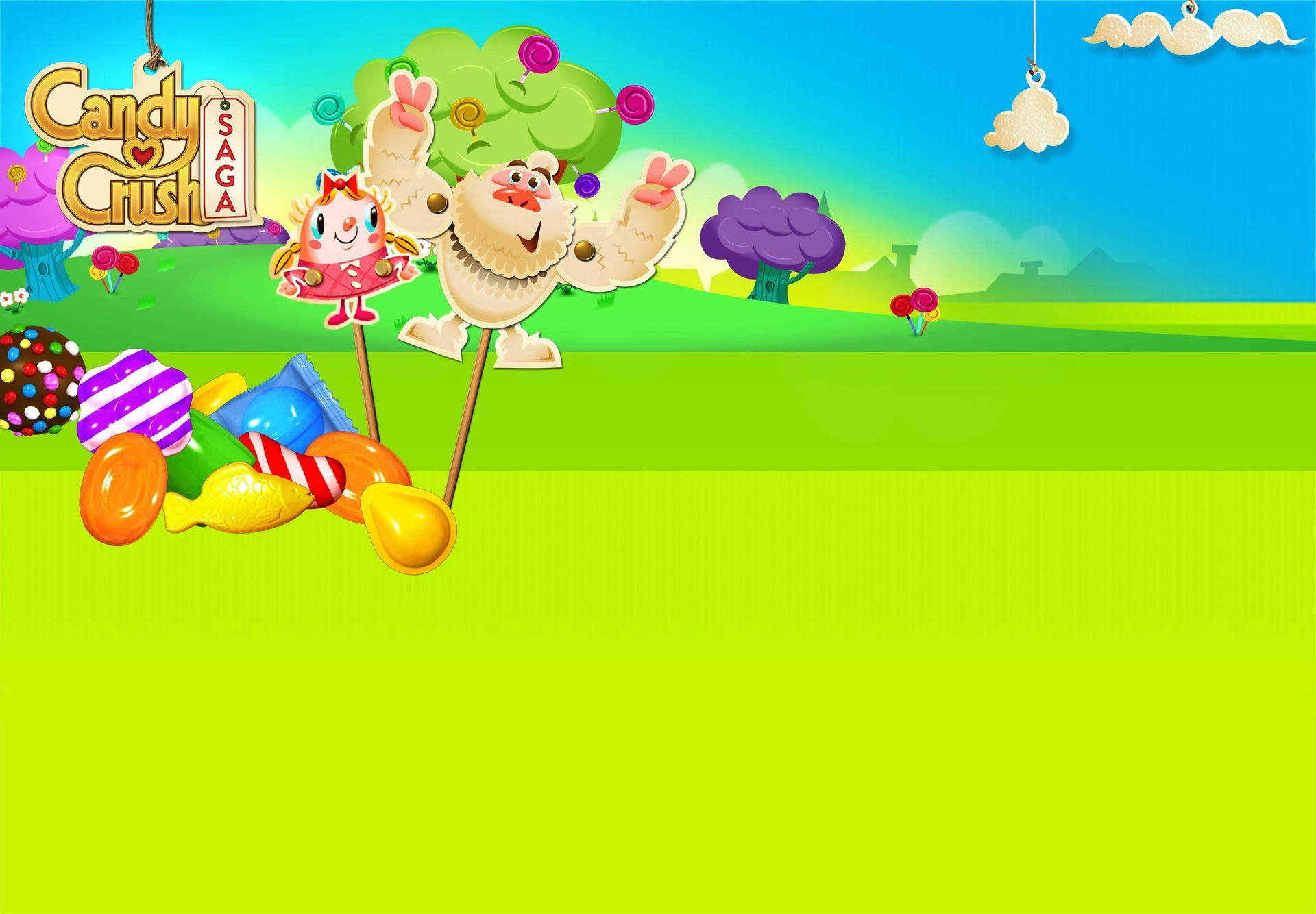 歡樂卡通世界中的 Candy Crush 遊戲角色和糖果。
