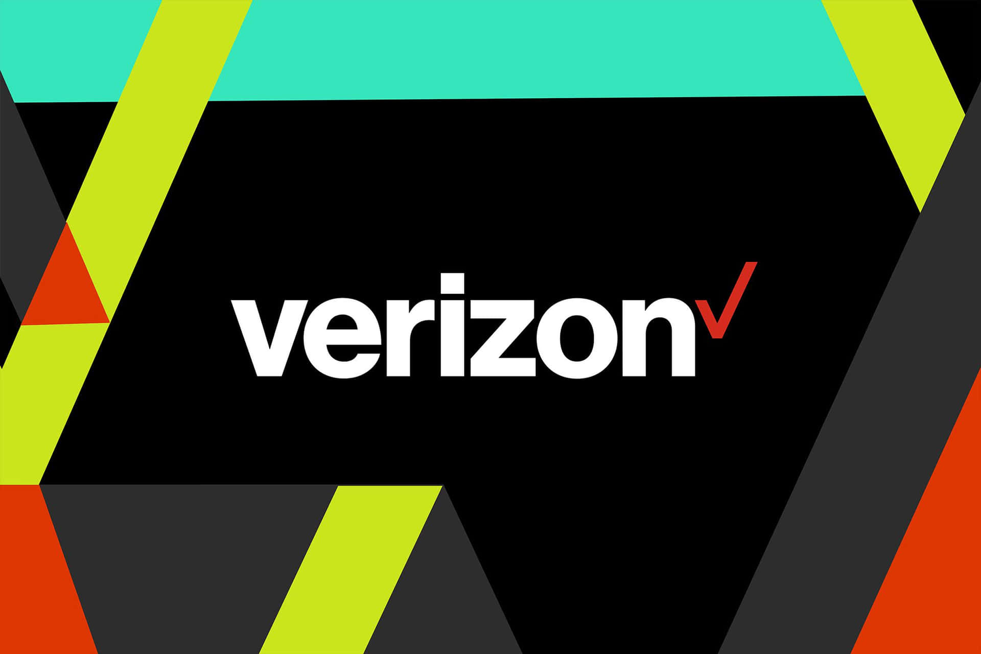 Verizon 標誌，背後有色彩繽紛的幾何形狀。