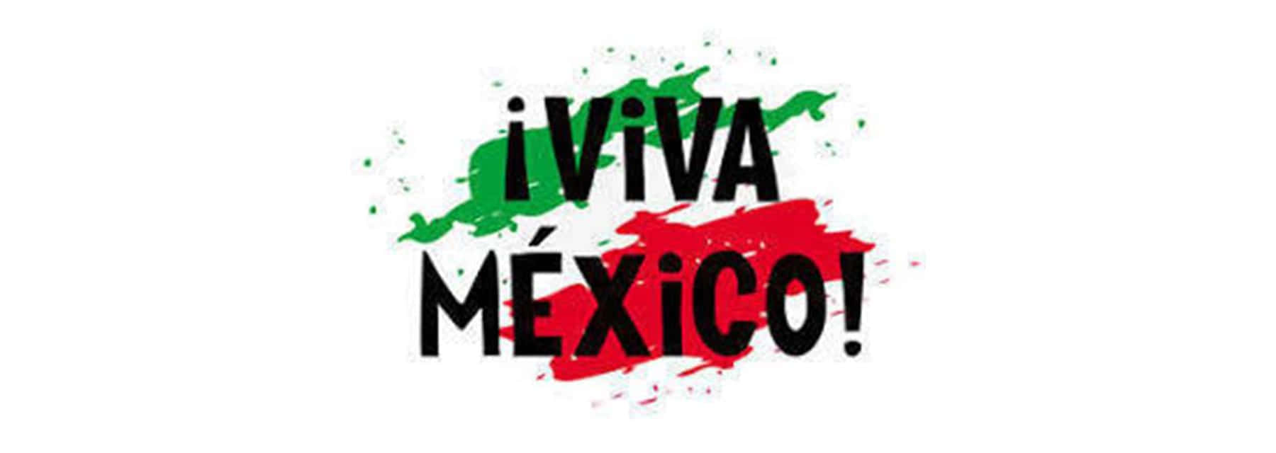 Viva Mexico 文字配上色彩繽紛的國旗顏色油漆飛濺。