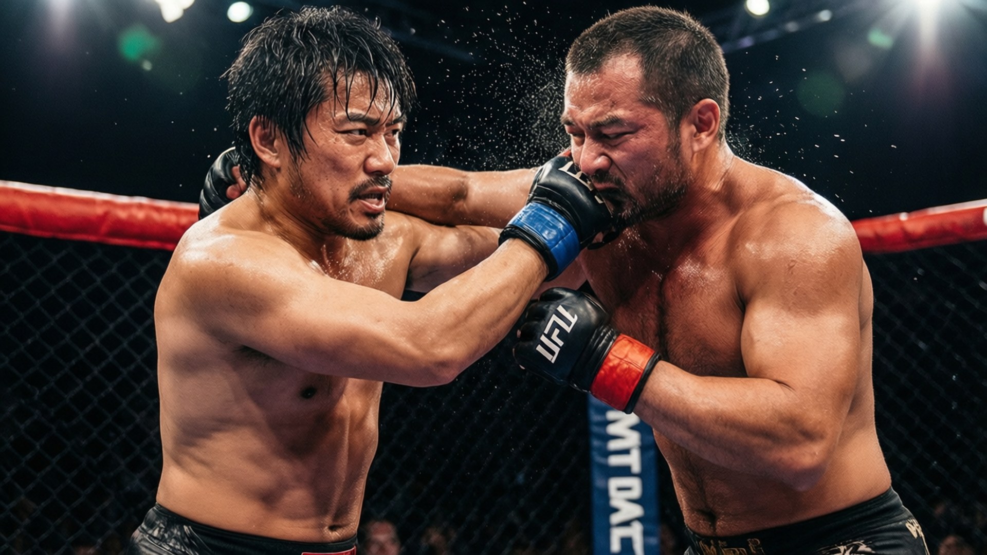 兩名MMA拳手在八角籠中進行殘酷比賽時互相出拳。