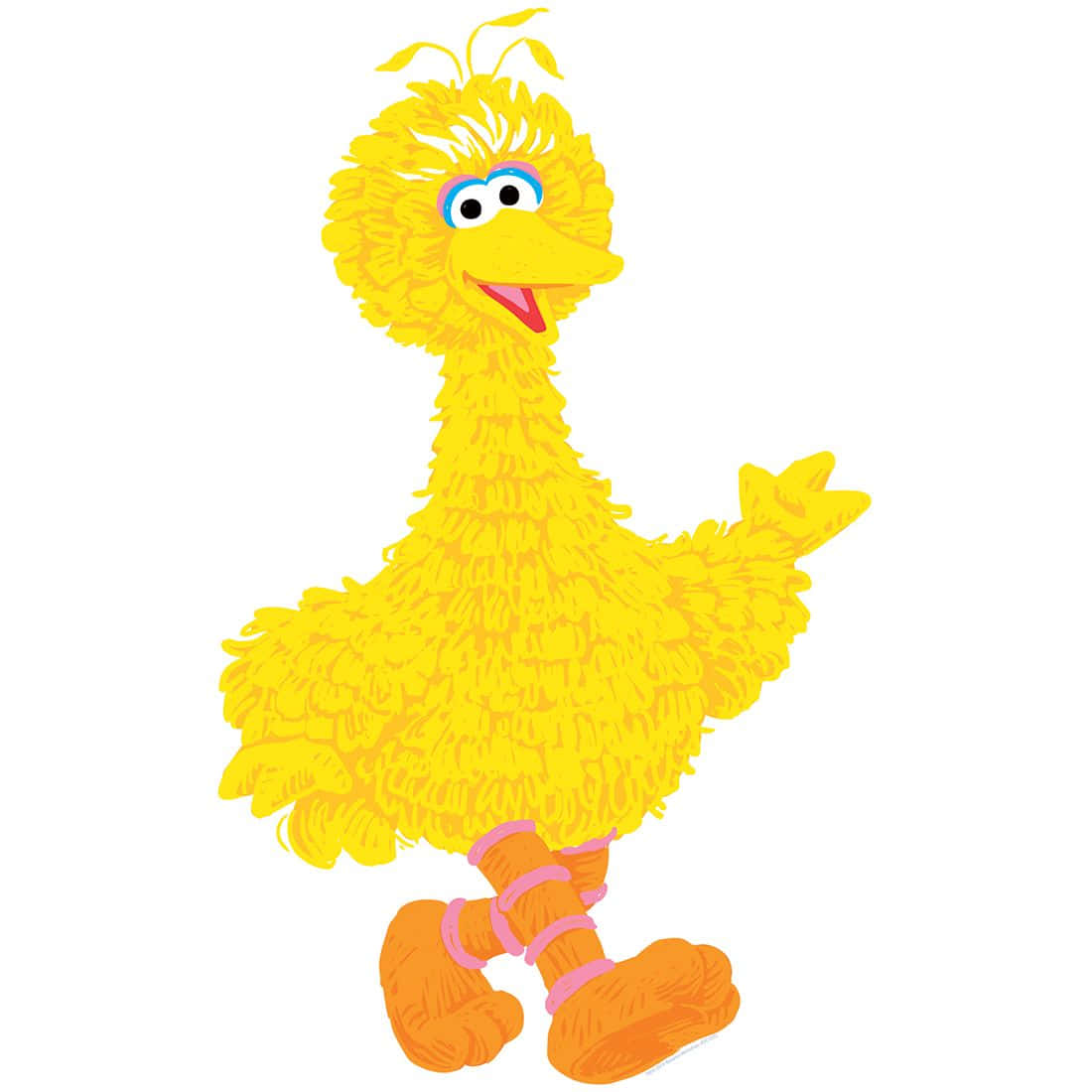 芝麻街的 Big Bird 帶著愉快表情揮手。