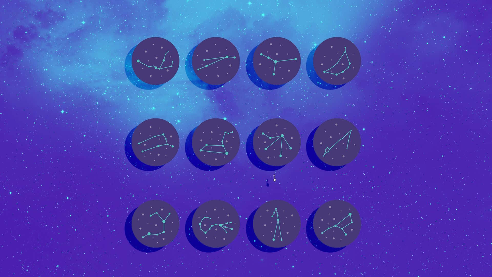 十二個星座圖標在星空宇宙背景上以網格排列。
