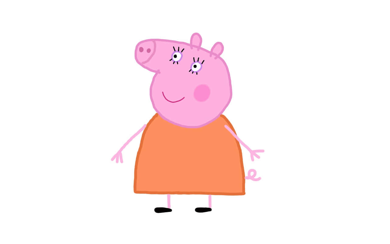 與小豬媽媽共度美好家庭時光 壁紙 — Peppa Pig 穿著橙色連衣裙，在純白色背景上微笑站立。