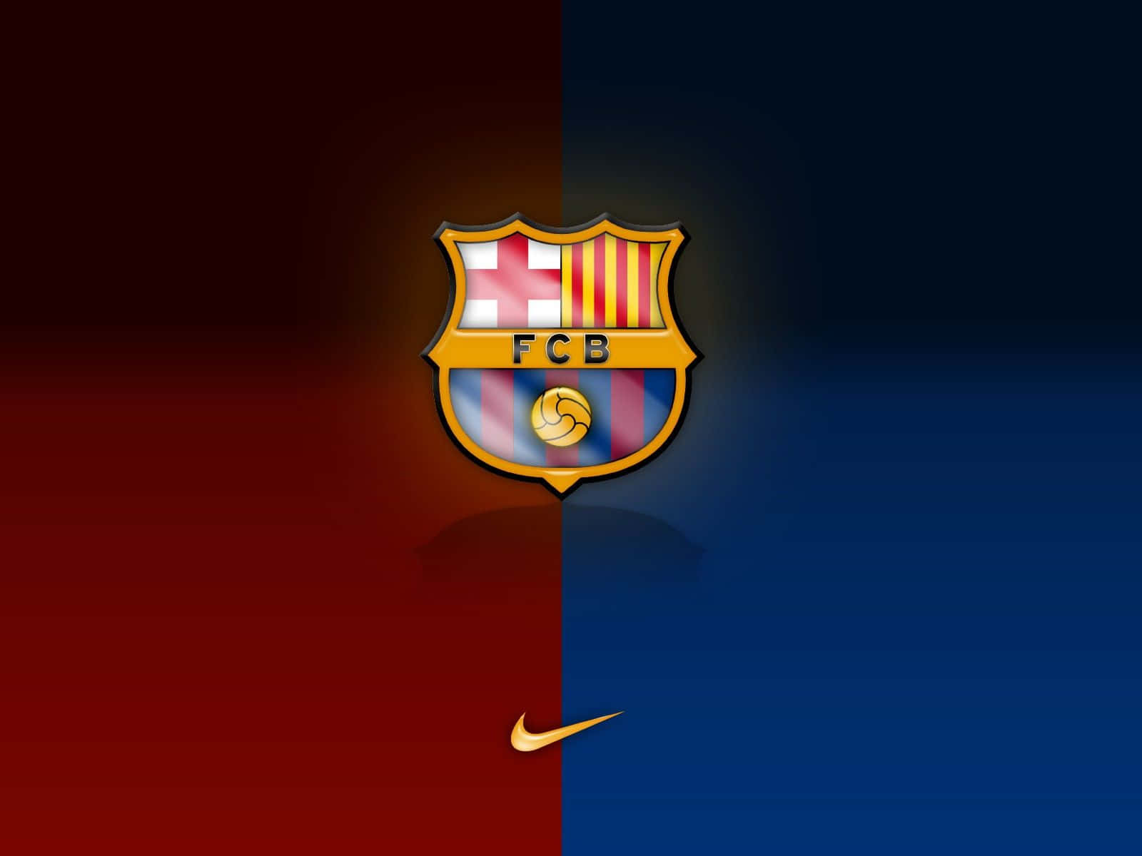 FC Barcelona 會徽在紅藍分裂背景上配有Nike剔號。