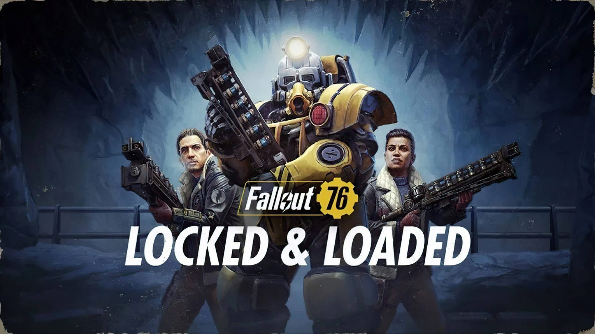 在黑暗洞穴場景中手持武器的Fallout 76角色。