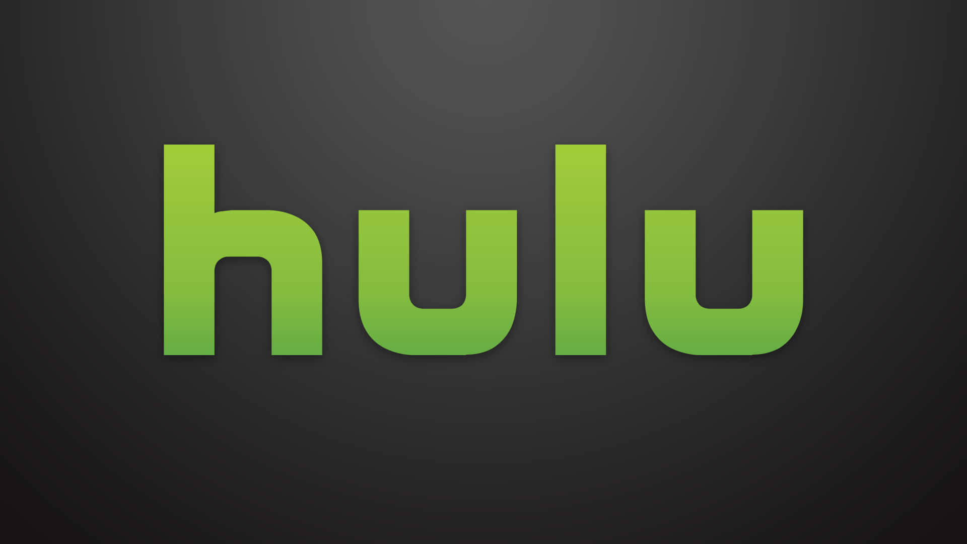 與朋友一起享受生活，盡情觀看Hulu 壁紙 — Hulu 標誌以綠色漸變字母居中放置在深灰色背景上，帶有微妙的徑向照明。