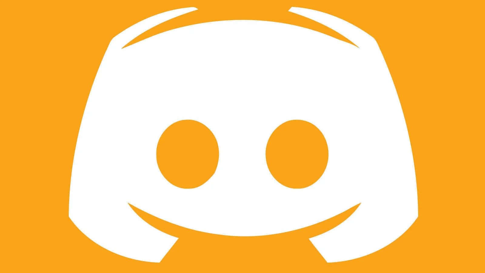 與朋友保持連線 – Discord 壁紙 — 一個白色 Discord 標誌，帶有笑臉和橙色眼睛，置於純橙色背景上。