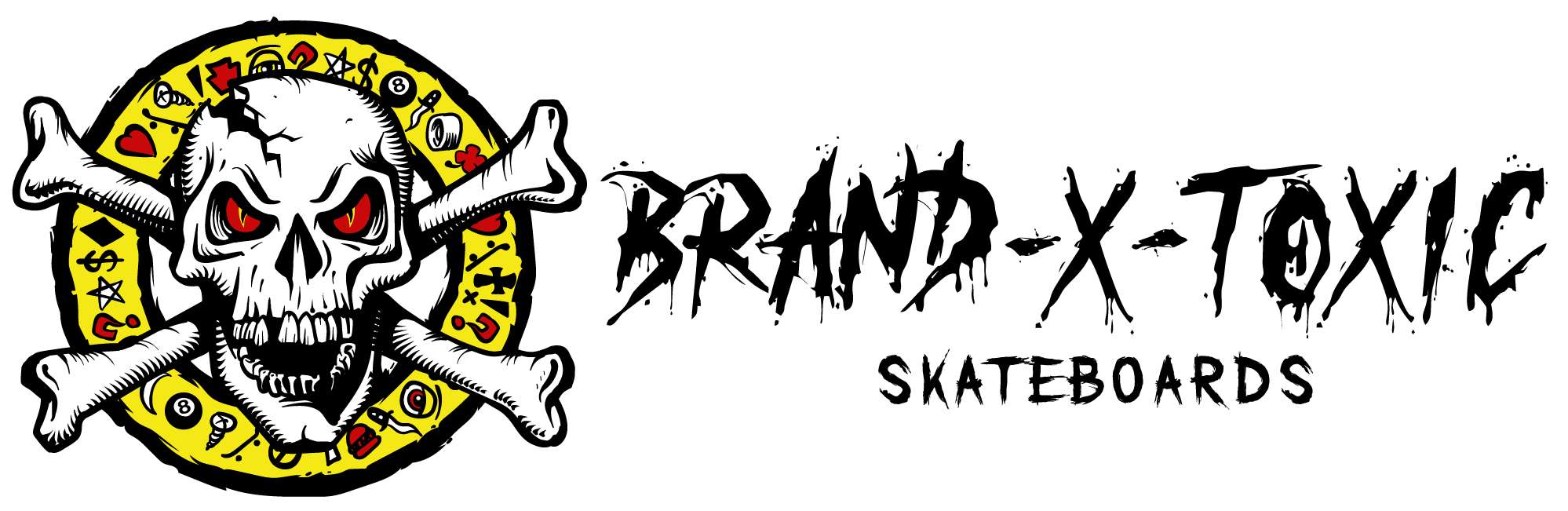 Brand X Toxic 滑板品牌的骷髏和交叉骨頭標誌。