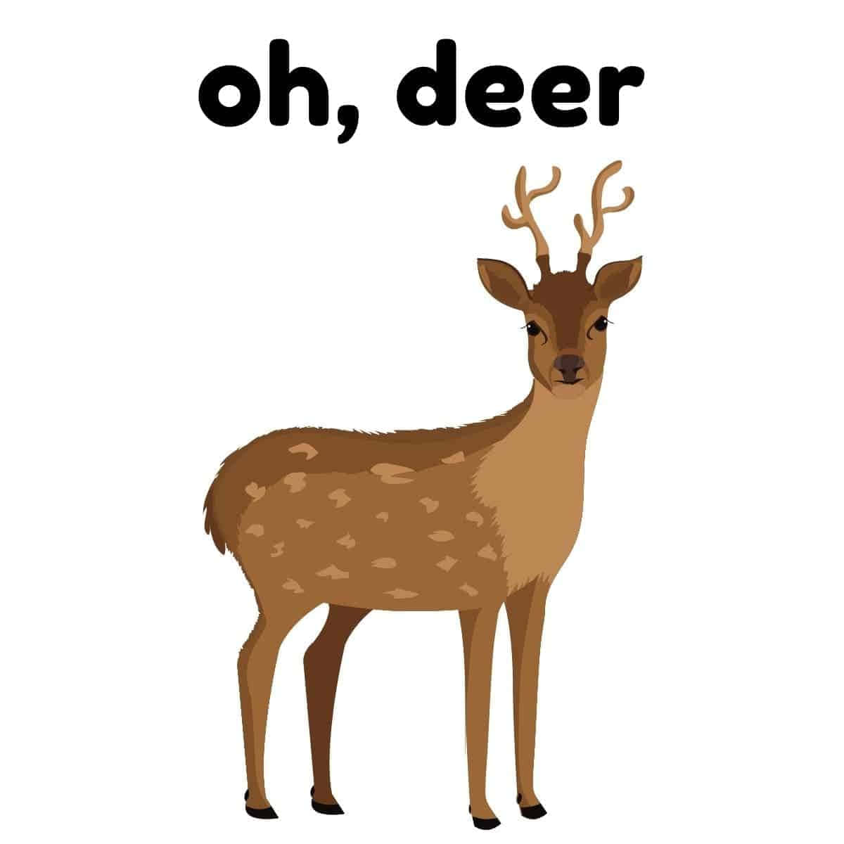 有鹿角的卡通鹿和文字 oh deer