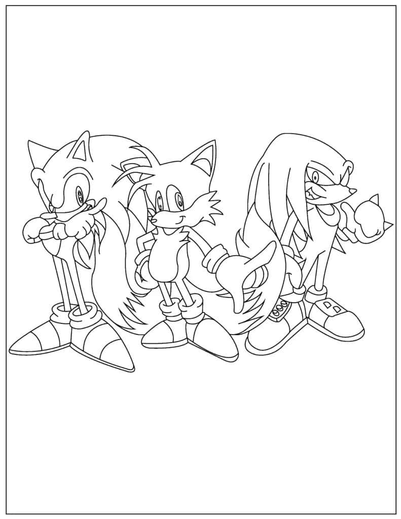 Sonic、Tails和Amy的黑白線稿，供填色用。