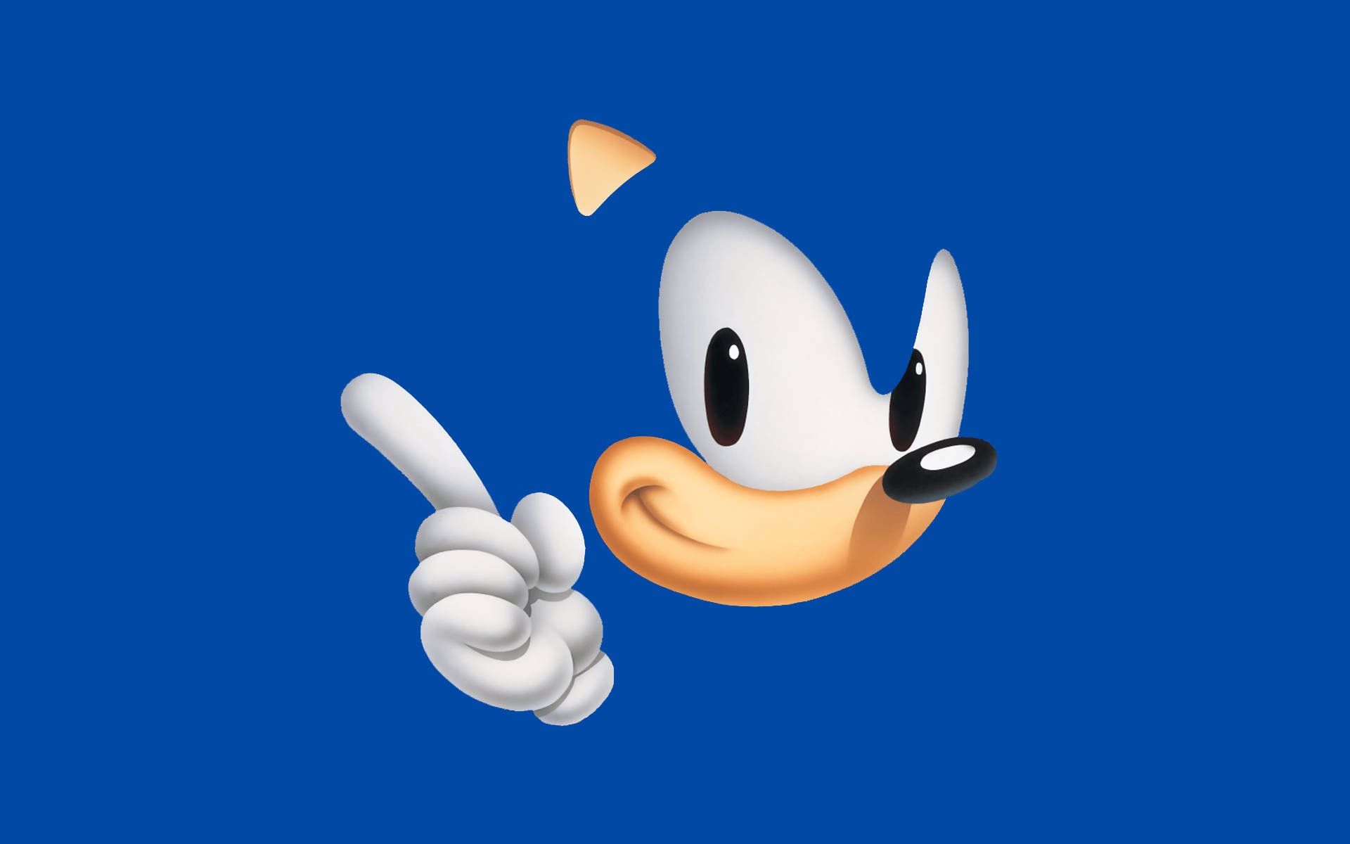 Sonic the Hedgehog 微笑著指向藍色背景