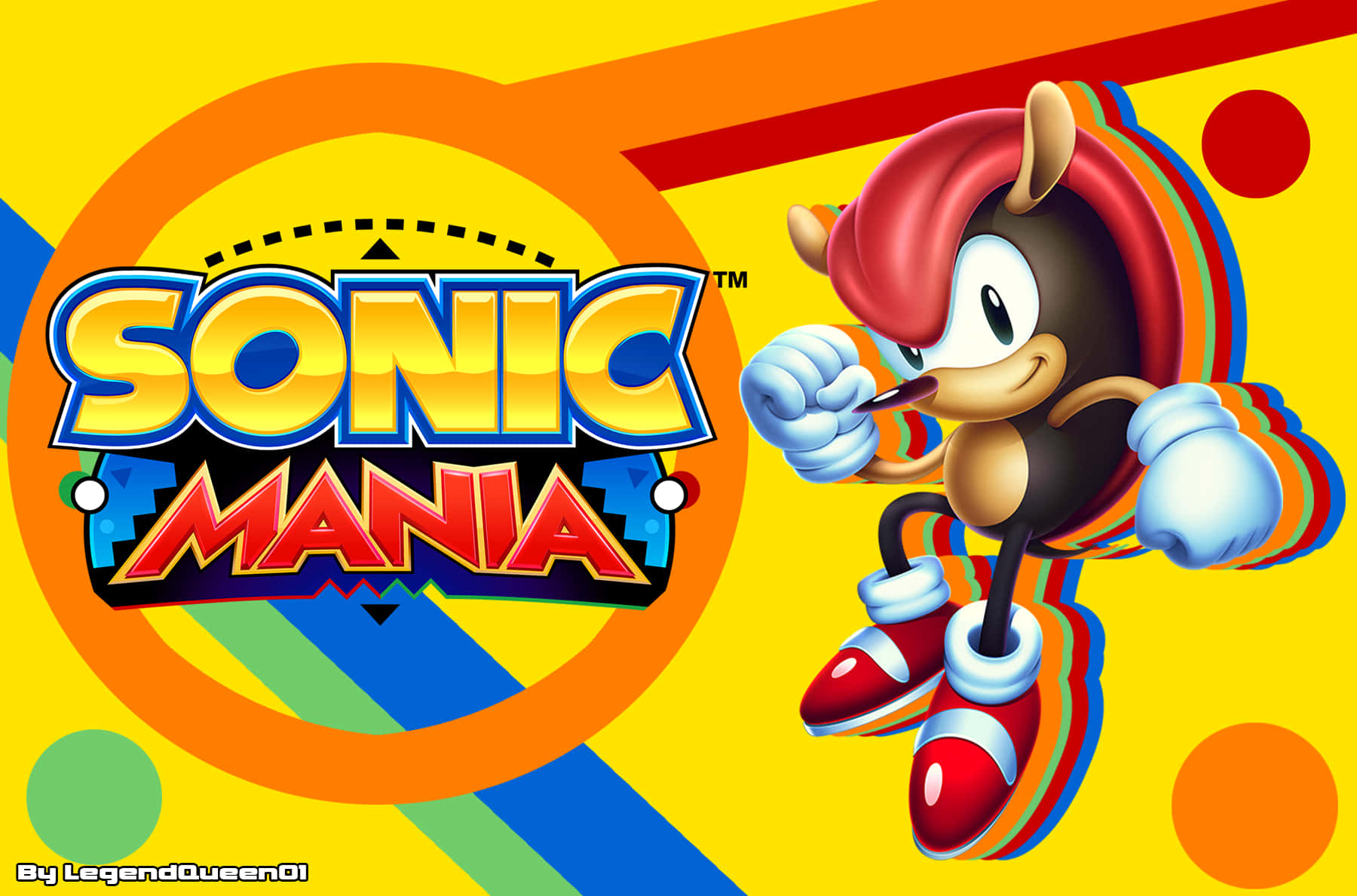 來自 Sonic Mania 的塔爾斯以奔跑姿勢與遊戲標誌一同出現。